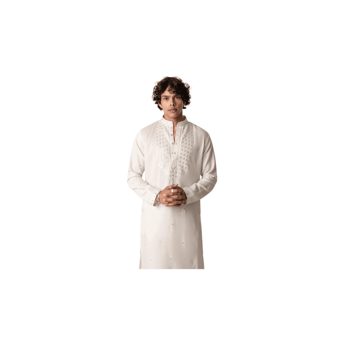 Ethnic Motifs Embroidered Sequinned Mandarian Collar Chanderi Silk Kurta
