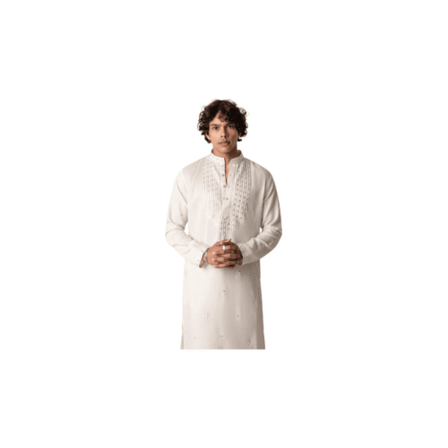 Ethnic Motifs Embroidered Sequinned Mandarian Collar Chanderi Silk Kurta