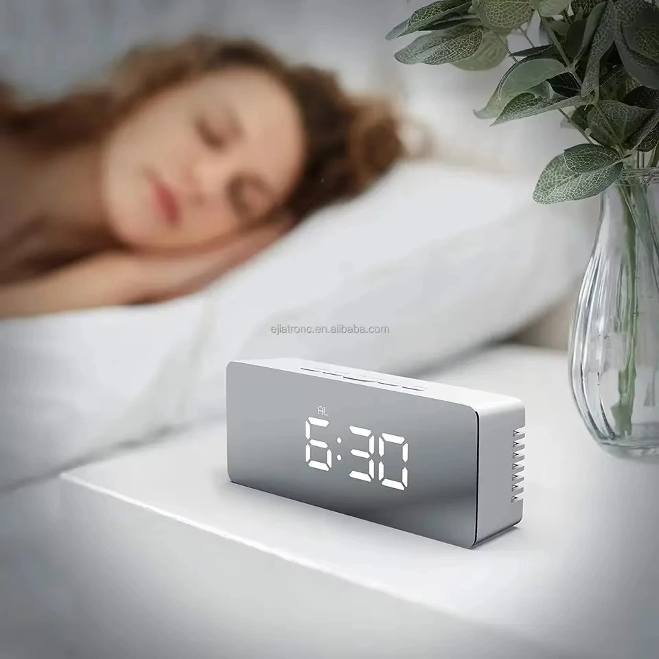 Digital LED Mirror Alarm Clock with Snooze, Temperature & Date Display – USB & Battery Operated_biyog.com